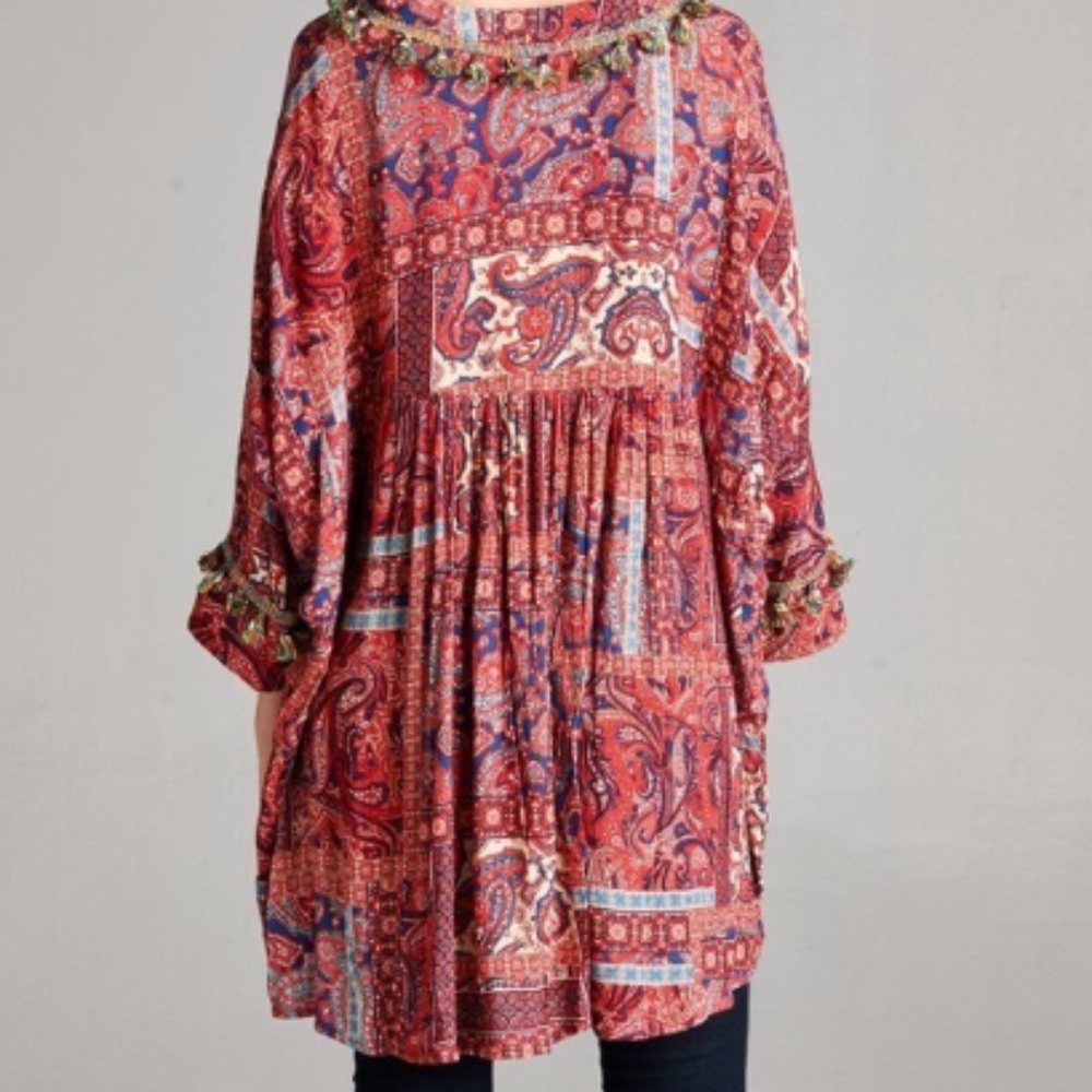 The Paisley Tassel Tunic - Raspberry - Picture 2 of 4